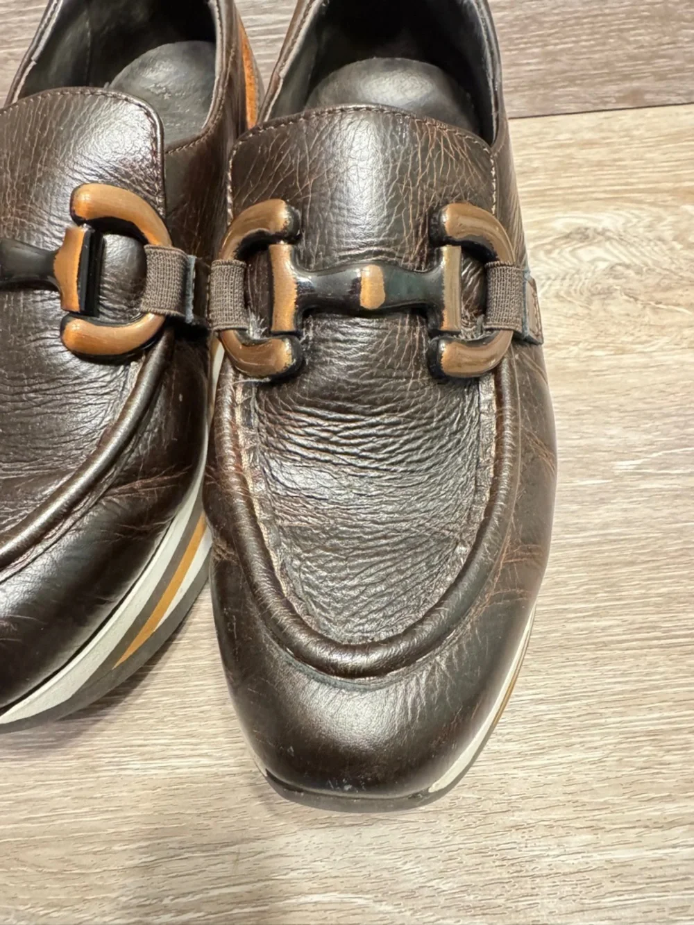 Softwaves Alina Cognac Leather Platform Loafers Sz 36.5 US 6.5